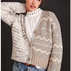 John + Jenn Chevron Knit Cardigan - Cream and Gray size S/P